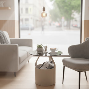 Table d'appoint ronde en cuir (taupe)