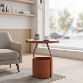 Table d'appoint ronde en cuir (beige)