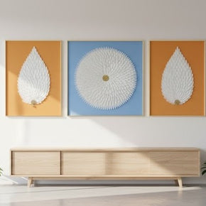 Triptyque mural représentant un éventail et un soleil