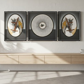 Triptyque d'art en ficelle radiale représentant une tête de cheval
