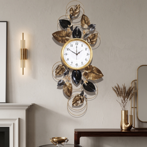 Horloge Murale en Fer avec Feuilles Décoratives
