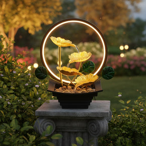Fontaine de lotus illuminée du cercle zen