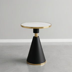 Table d’Appoint Ronde en Marbre Blanc avec Base Noire et Détails Dorés