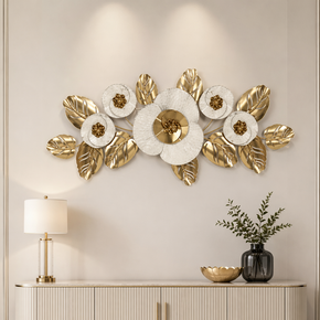 Décoration Murale Florale en Fer Doré