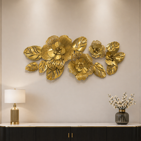 Décoration Murale Florale en Fer Doré