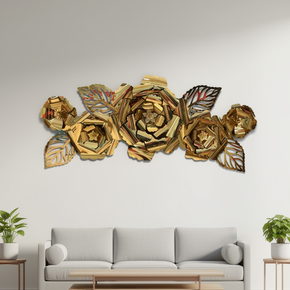 Décoration Murale en Fer avec Fleurs Dorées et Bronze