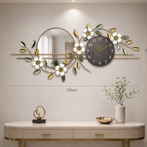 Décoration Murale Artistique en Fer avec Miroir et Horloge