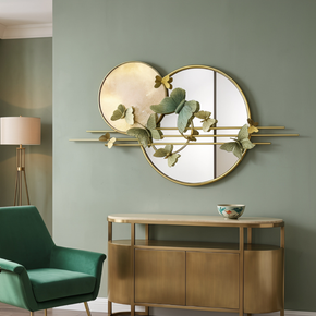Décoration Murale en Fer avec Miroir et Papillons Dorés