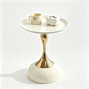 Table d’Appoint Imperméable et Résistante – Design Sophistiqué Blanc et Or Rose