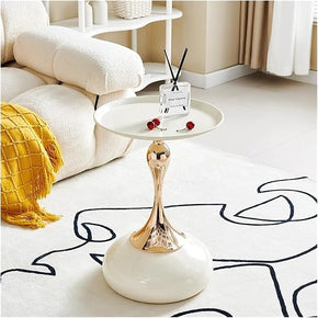 Table d’Appoint Ronde Crème avec Pied Métallique Courbé