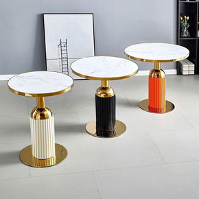 Table d'Appoint Luxe – Design Original Orange Vif et Doré