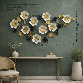 Décoration Murale Florale en Métal Blanc et Doré