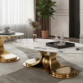 Ensemble de table basse sculpturale en marbre et or