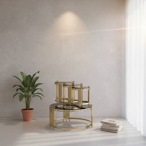 Table basse à plusieurs niveaux en or et verre (A03)