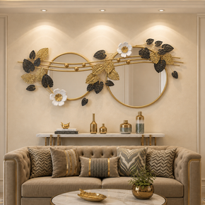 Décoration Murale en Fer avec Fleurs et Feuilles Dorées