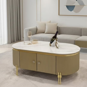 Table basse ovale cannelée dorée