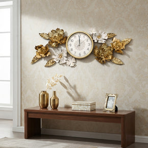Horloge Murale Décorative en Métal - Style Floral Raffiné pour Intérieur Chic