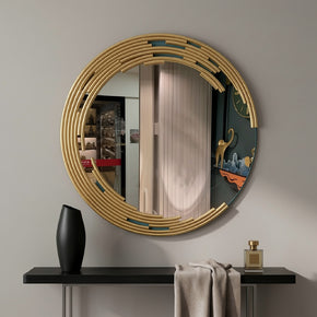 Miroir Rond avec Cadre Doré en Fer