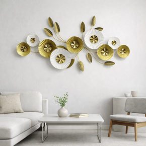Décoration Murale Métallique Dorée et Blanche