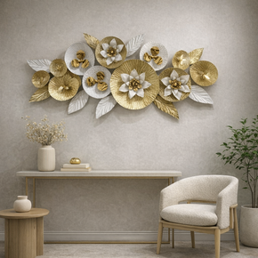 Décoration Murale Florale Dorée et Blanche