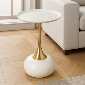 Table d’Appoint Ronde Blanche avec Pied Doré et Base Sphérique