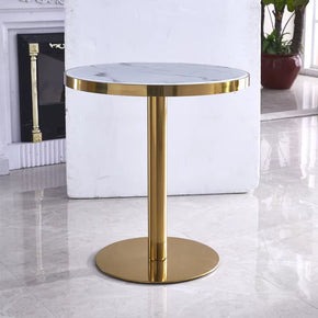 Table d’Appoint Ronde en Marbre avec Pied Doré