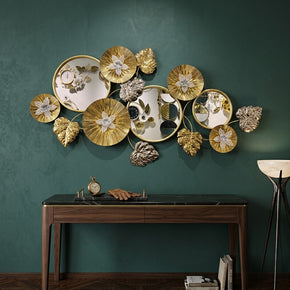 Miroir Mural Art Contemporain : Trio de Miroirs et Fleurs en Métal Luxueux