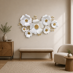 Décoration Murale Florale Blanche et Dorée