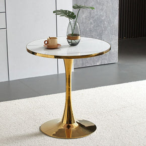 Table d’Appoint Ronde en Marbre Blanc avec Pied Doré