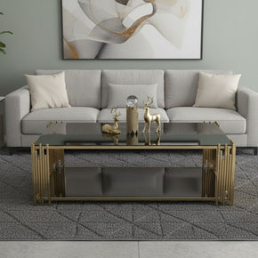 Table basse rectangulaire en or et verre