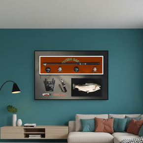 Présentoir encadré de pêche et de décoration