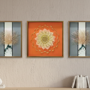 Art floral à feuilles orange et or