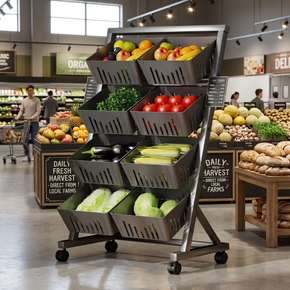 Étagère Mobile à 4 Niveaux pour Fruits et Légumes - Support de Rangement en Métal Robuste