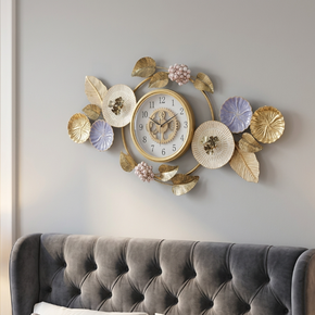 Horloge Murale Artistique – Décoration Murale Chic Or et Pastel