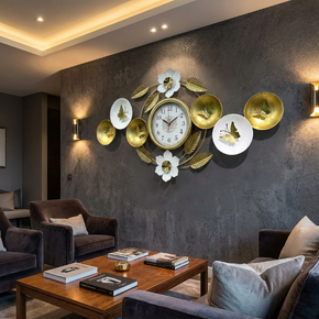 Grande Décoration Murale avec Horloge Intégrée - Design Floral et Chic