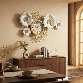Horloge Murale Artistique "Jardin Doré" – Décoration Murale Chic et Moderne