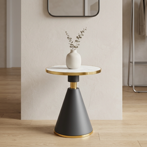Table d'Appoint Ronde Moderne Effet Marbre et Doré