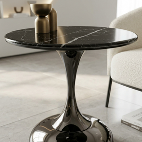 Table de Chevet ou d'Appoint Moderne Piétement Tulipe Brillant & Marbre Noir