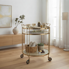 Chariot de Rangement Mobile – Structure Dorée et Verre Sophistiqué