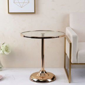Table d’Appoint Ronde en Verre avec Pied Doré