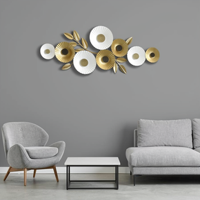 Décoration Murale Métal Floral 3D Doré et Blanc – Sculpture Murale Moderne