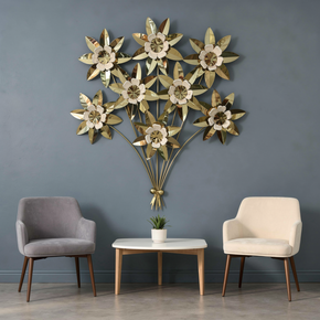 Décoration Murale Bouquet de Fleurs en Métal Doré