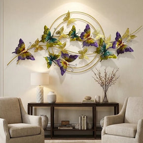 Décoration Murale Papillons Colorés en Fer avec Anneaux Dorés