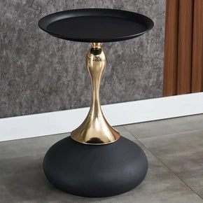 Table d’Appoint Ronde Noire avec Pied Doré et Base Noire